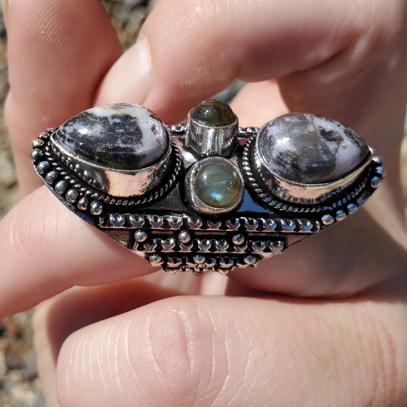 New Zebra Jasper and Labradorite 925 Silver Statement Ring. - Picture 13 of 16